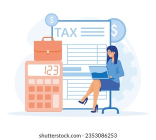 Tax preparation concept, Corporate tax, taxable income, fiscal year, document preparation, payment planning, business accounting. flat vector modern illustration