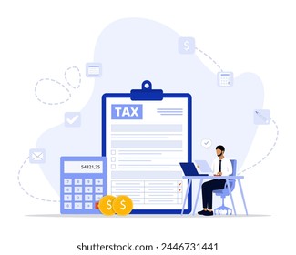 Tax preparation concept illustration. Suitable for landing page, ui, web, App intro card, editorial, flyer, and banner.