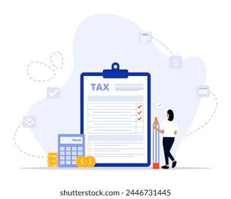 Tax preparation concept illustration. Suitable for landing page, ui, web, App intro card, editorial, flyer, and banner.