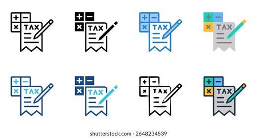 Conjunto de iconos de preparación de impuestos colección de varios estilos 
