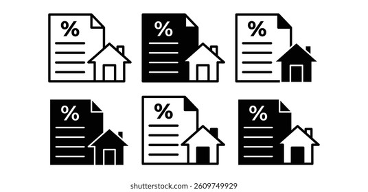 Tax Property Icons Set House and Percentage Document Illustrations Vector Design