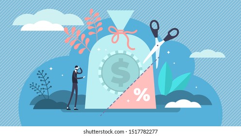 Tax rate vector illustration. Flat tiny government money share persons concept. Unwanted and obligated part of income return to state budget. Abstract symbolic accounting expense analysis management.