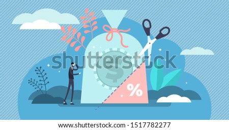 Tax rate vector illustration. Flat tiny government money share persons concept. Unwanted and obligated part of income return to state budget. Abstract symbolic accounting expense analysis management.
