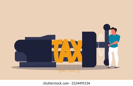 Tax reduce and loss money. Business reduction and recession dollar with economy investment vector illustration concept. Taxation lower after crisis and clamping cost price. Finance income less 