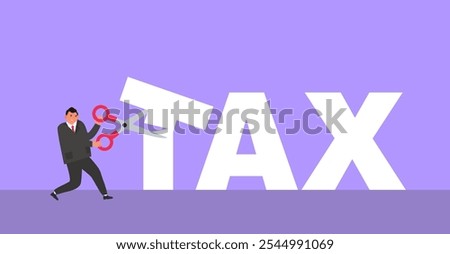 tax reduction businessman with scissors cut taxes vector illustration  