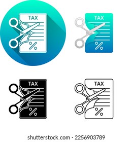Tax Reduction Scissors Cut Asset Finance Icon, Set of Flat Long Shadow, Black-White Silhouette, Line Art Logo Icon Symbol Isolated on White Background Financial, Bank, Business