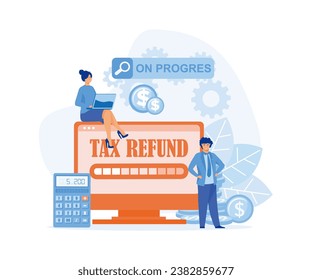 Tax Refund,  Business people with online Tax Refund status on the laptop, flat vector modern illustration
