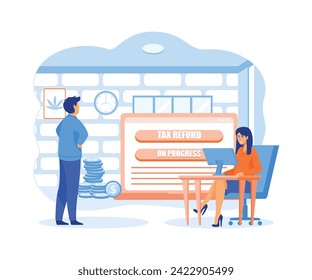 Tax Refund. Business people with online Tax Refund status on the laptop computer. flat vector modern illustration 