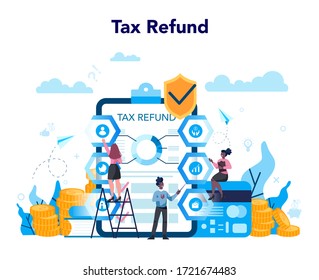 Tax Refund Concept. Tax Declaration Approved. Idea Of Accounting And Payment. Financial Bill. Isolated Flat Vector