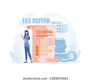 Tax refund document. Filling tax form. TAX refund concept, flat vector modern illustration