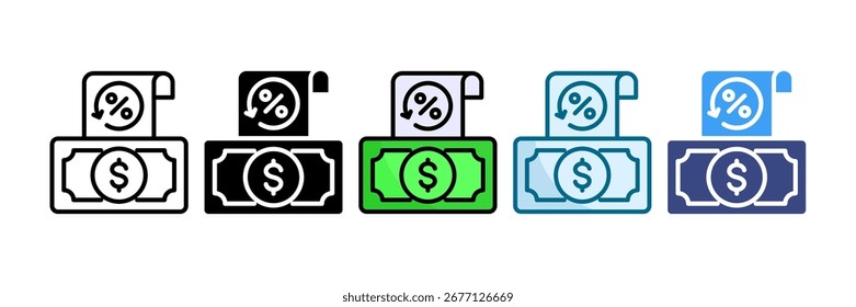 Conjunto de iconos de reembolso de impuestos Colección de estilos múltiples
