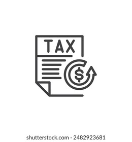 Tax Refund line icon. linear style sign for mobile concept and web design. Tax document with a dollar sign and return arrow outline vector icon. Symbol, logo illustration. Vector graphics