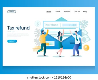 Tax refund vector website template, web page and landing page design for website and mobile site development. Tax rebate concept with characters.