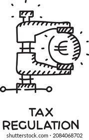 Tax regulation - sketchy vector illustration. The clamp with the euro coin between.