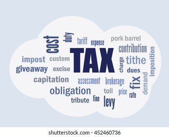 tax related terms and definitions on cloud symbol vector abstract illustration