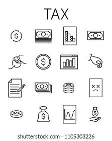 Tax related vector icon set. Well-crafted sign in thin line style with editable stroke. Vector symbols isolated on a white background. Simple pictograms.