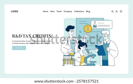 Tax Relief concept. Scientists exploring financial incentives for innovation showing RD tax credits. Research funding support. Vector illustration.