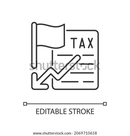 Tax relief linear icon. Small business incentives. Policy from government to reduce tax payment. Thin line customizable illustration. Contour symbol. Vector isolated outline drawing. Editable stroke