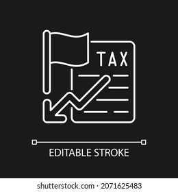 Tax Relief White Linear Icon For Dark Theme. Small Business Incentives. Taxation Deduction. Thin Line Customizable Illustration. Isolated Vector Contour Symbol For Night Mode. Editable Stroke