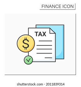 Tax Report Color Icon. Profit Or Income Annual Declaration With Dollar Sign. Concept Of Taxation, Financial Audit, Personal Taxes Review And Accounting. Isolated Vector Illustration