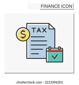 Tax Report Color Icon. Profit Or Income Annual Declaration. Taxation, Financial Audit, Personal Taxes Review And Accounting. Budget. Finance Concept. Isolated Vector Illustration