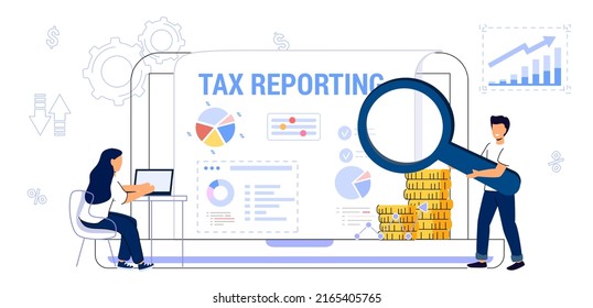 Tax reporting and control Financial legislation compliance monitoring Tax inspector concept Flat vector isolated illustration Finance audit Online income tax filing Financial technology and paperwork