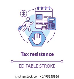 Tax resistance concept icon. Civil disobedience, government manifestation idea thin line illustration. Taxpayer with suitcase, notepad and calculator vector isolated outline drawing. Editable stroke