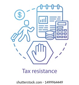 Tax resistance concept icon. Civil disobedience, government manifestation idea thin line illustration. Taxpayer with suitcase, notepad and calculator vector isolated outline drawing. Taxation evasion