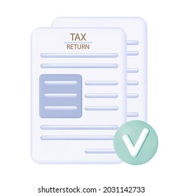 Tax Return 3d Icon. Concept Of An Official Income, Taxation. Submission Of A Declaration, Document On Time. Approved Report, Business Page With Information On  Income Generation, Cash Flow. Vector