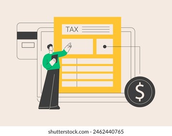 Tax return abstract concept vector illustration. Money refund, fill online form, income statement, business profit and budget planning, financial report, bank account, revenue abstract metaphor.