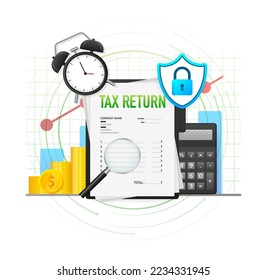 Tax return. Business financial investment. Accounting concept. Flat vector illustration