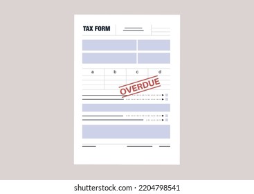 A tax return form template with a red overdue stamp, annual financial report
