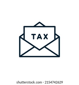 Tax return icon. Letter with Tax return paper form. Vector flat line symbol on white background