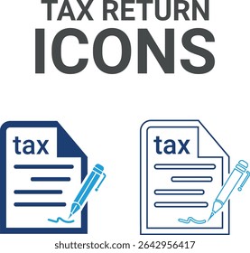 Tax return icons, Line art Vector illustration in thin line modern style of inspection-related icons: documentation, auditor, Audit icon set. Accounting line icons collection.