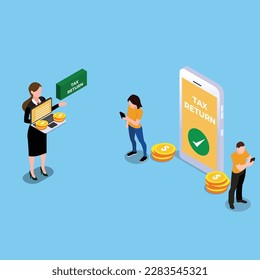 Tax return - Online payment service isometric 3d vector illustration concept for banner, website, illustration, landing page, flyer, etc.