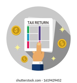 Tax return, submit tax document, tax form / cirlce banner illustration ( US dollar )