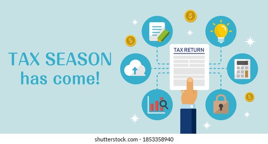 Tax return, submit tax document, tax form /cartoon banner illustration