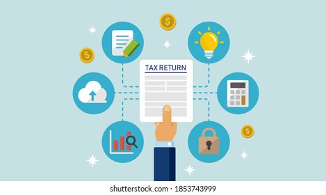 Tax return, submit tax document, tax form /cartoon banner illustration / no text