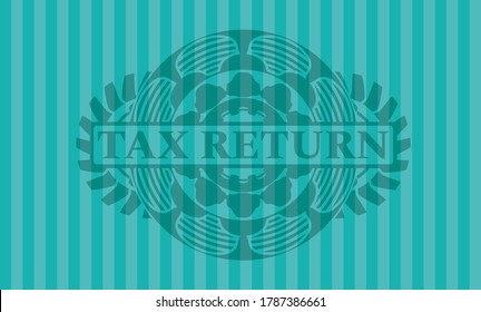 Tax Return text inside Turquoise color badge. Bars graceful background. Illustration. 