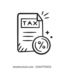 Tax rises doodle icon. Finance hand drawn outline sketch illustration of tax rises policy document.