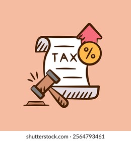 Tax rises doodle icon. Finance hand drawn outline sketch illustration of tax rises document policy official announcement.