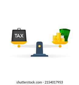 Tax scale in flat style. Business concept. Accounting concept. Isometric business concept