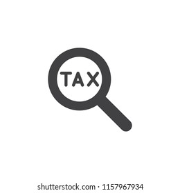 Tax search vector icon. filled flat sign for mobile concept and web design. tax and magnifying glass simple solid icon. Symbol, logo illustration. Pixel perfect vector graphics