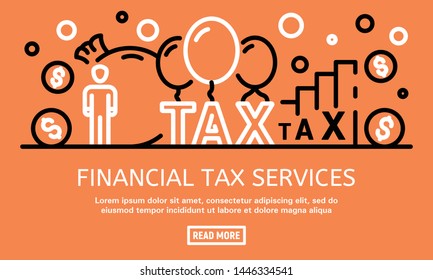 Tax services banner. Outline illustration of tax services vector banner for web design