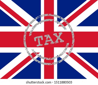 Tax stamp and flag of United Kingdom on white