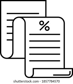 Concepto de declaración de impuestos, diseño de icono de vectores de documentos de papel doblado, cargos financieros obligatorios y símbolo fiscal en fondo blanco, signo de impuesto