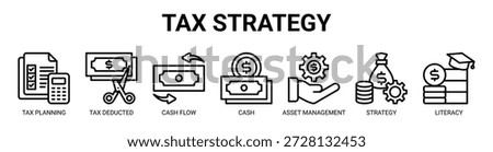 Tax Strategy web banner icon vector illustration concept with icon of tax planning, tax deducted, cash flow, cash management, asset management, investment strategy, and financial literacy.