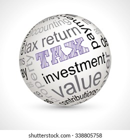Tax theme sphere with keywords full vector