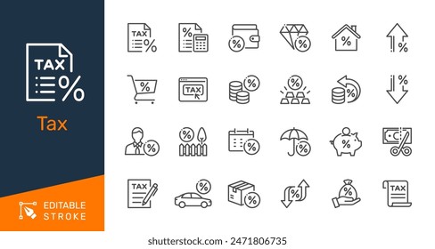 Tax thin line icons. Editable stroke. Pixel perfect.