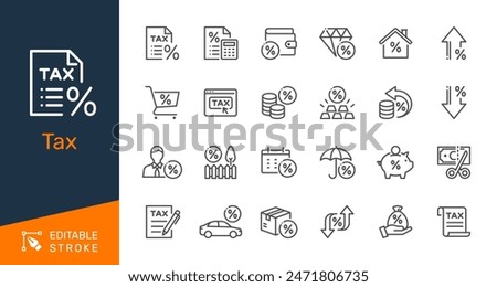 Tax thin line icons. Editable stroke. Pixel perfect.